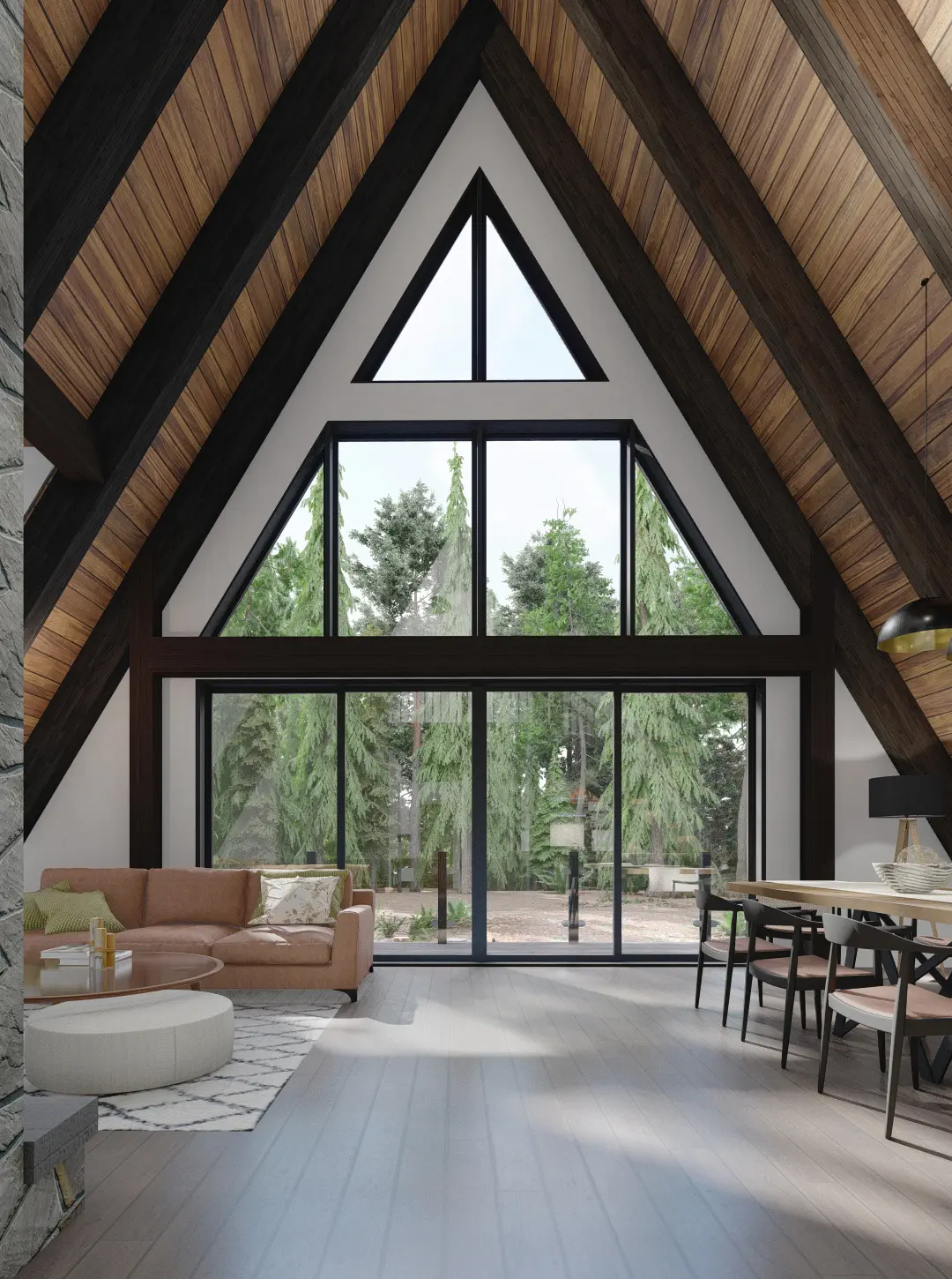 Normerica Timber Homes House Plans The Highland 4100 Interior Living Room Dining Room Window Wall