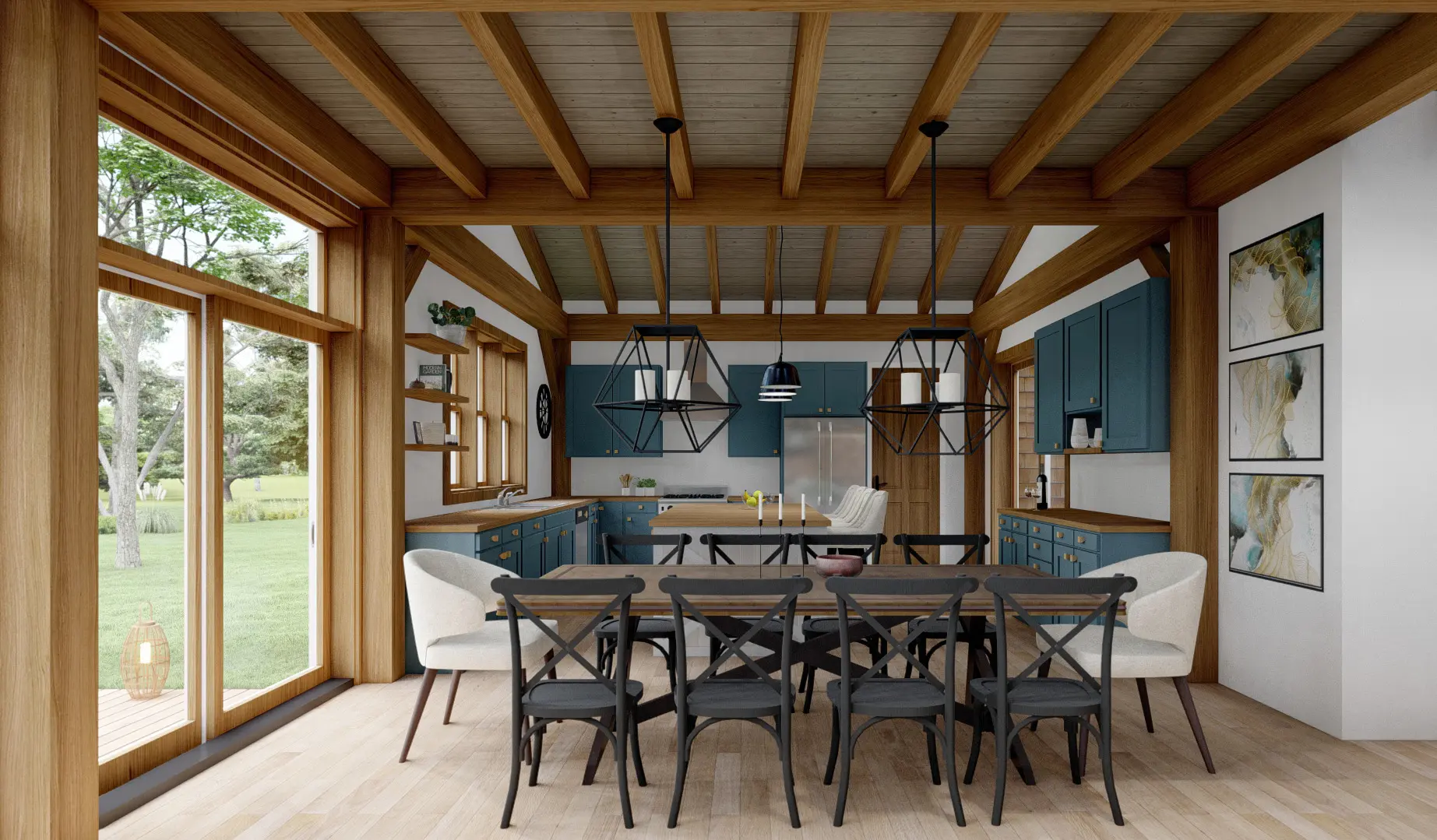 Normerica Timber Homes House Plans The Kettleby 4001 Interior Dining Room Kitchen Open Concept