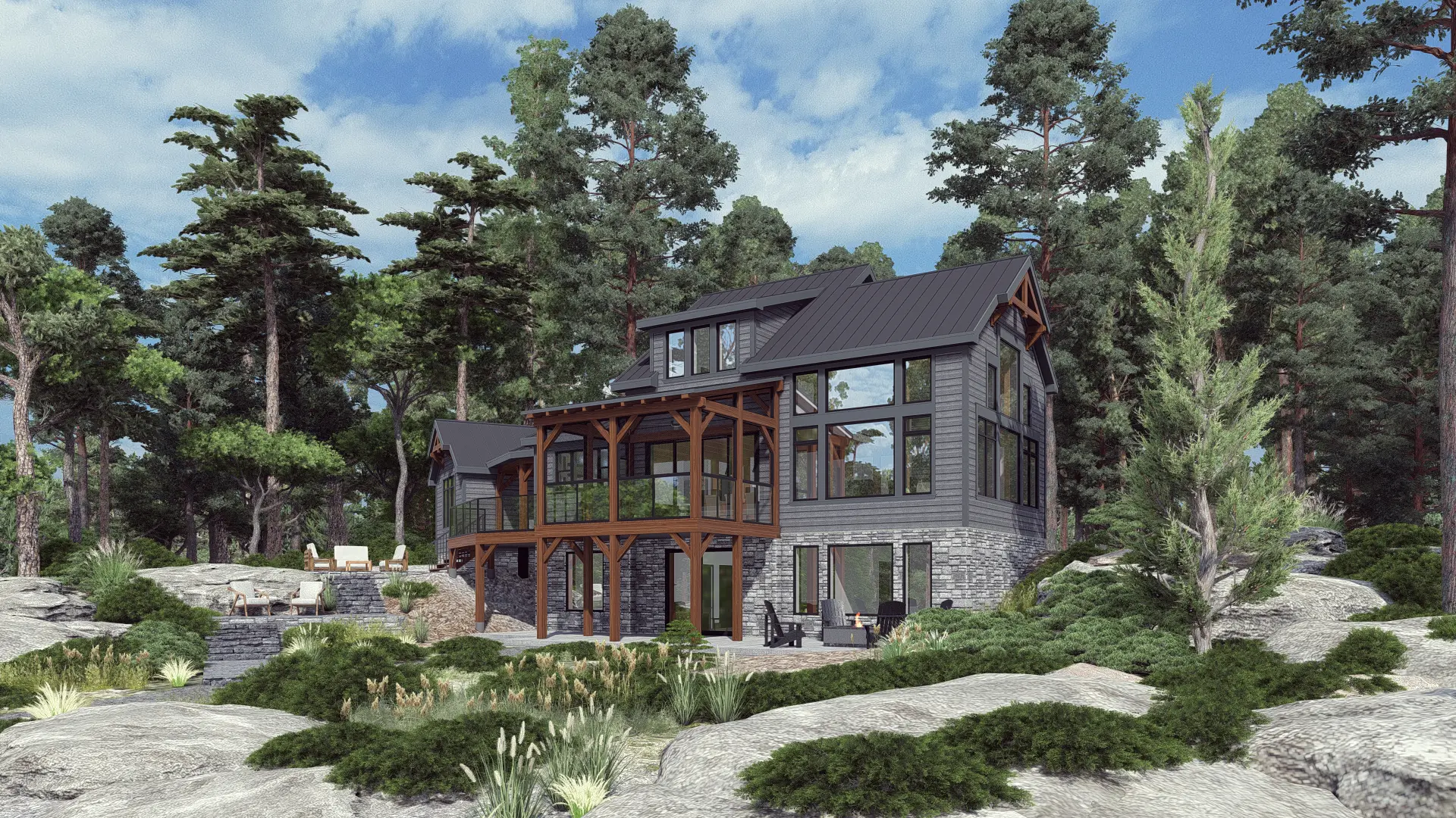 Normerica Timber Homes House Plans The Ranger 3575 Exterior Rear Living Room Side