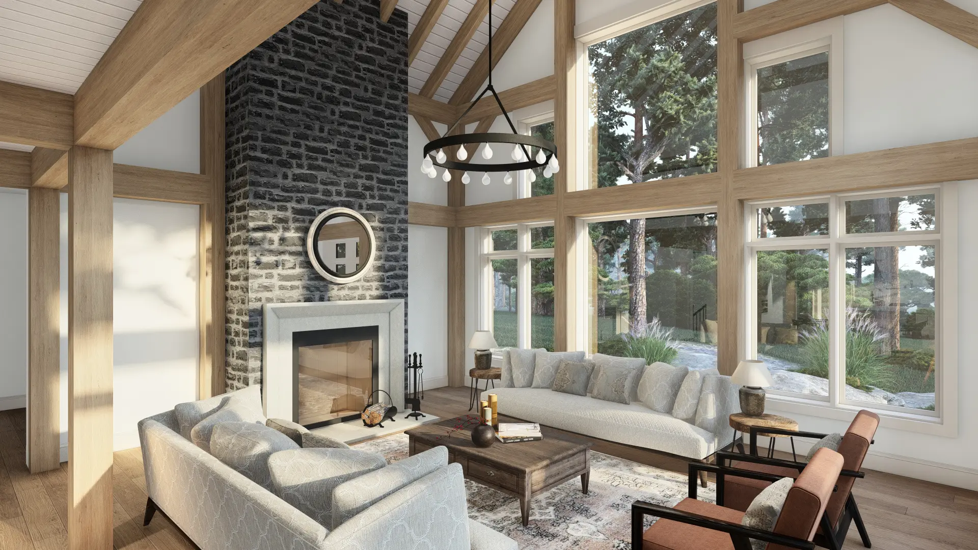 Normerica Timber Homes House Plans The Ranger 3575 Interior Living Room Fireplace