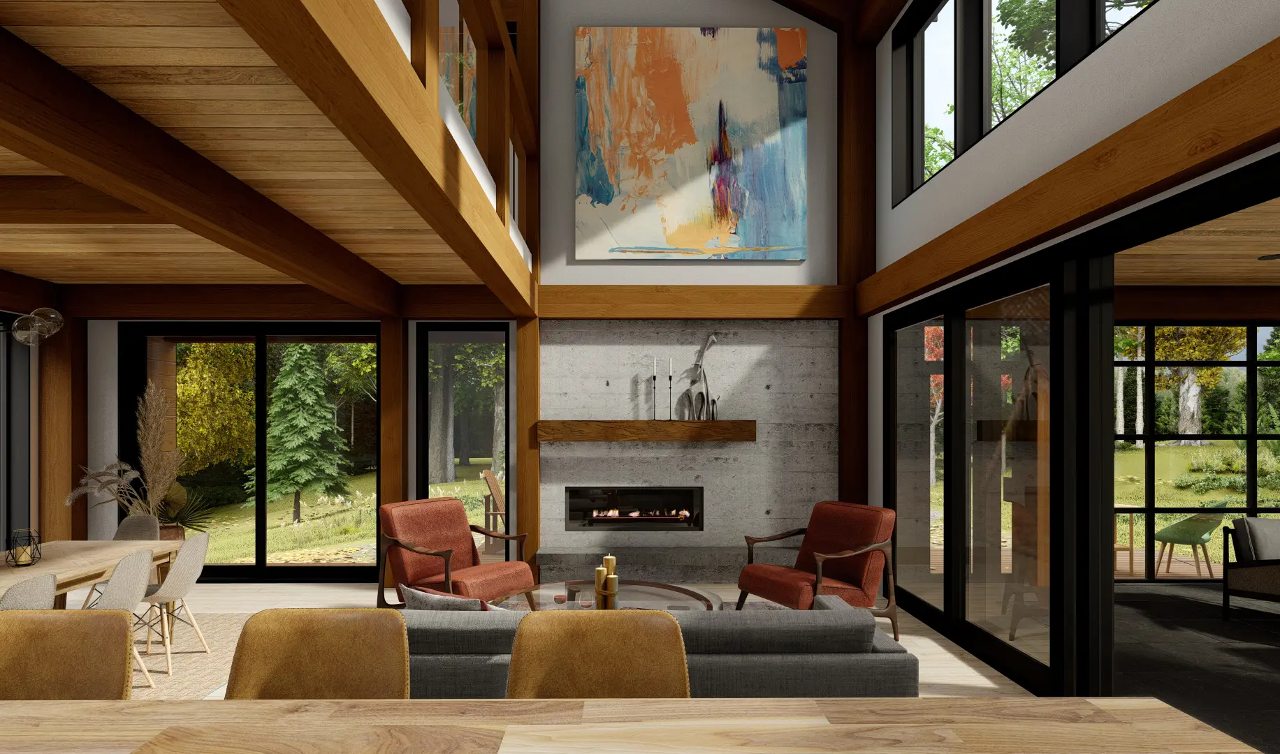 Scandinavian Cabin The Osler 4132 Interior Living Room Cathedral Ceiling Normerica Timber Homes