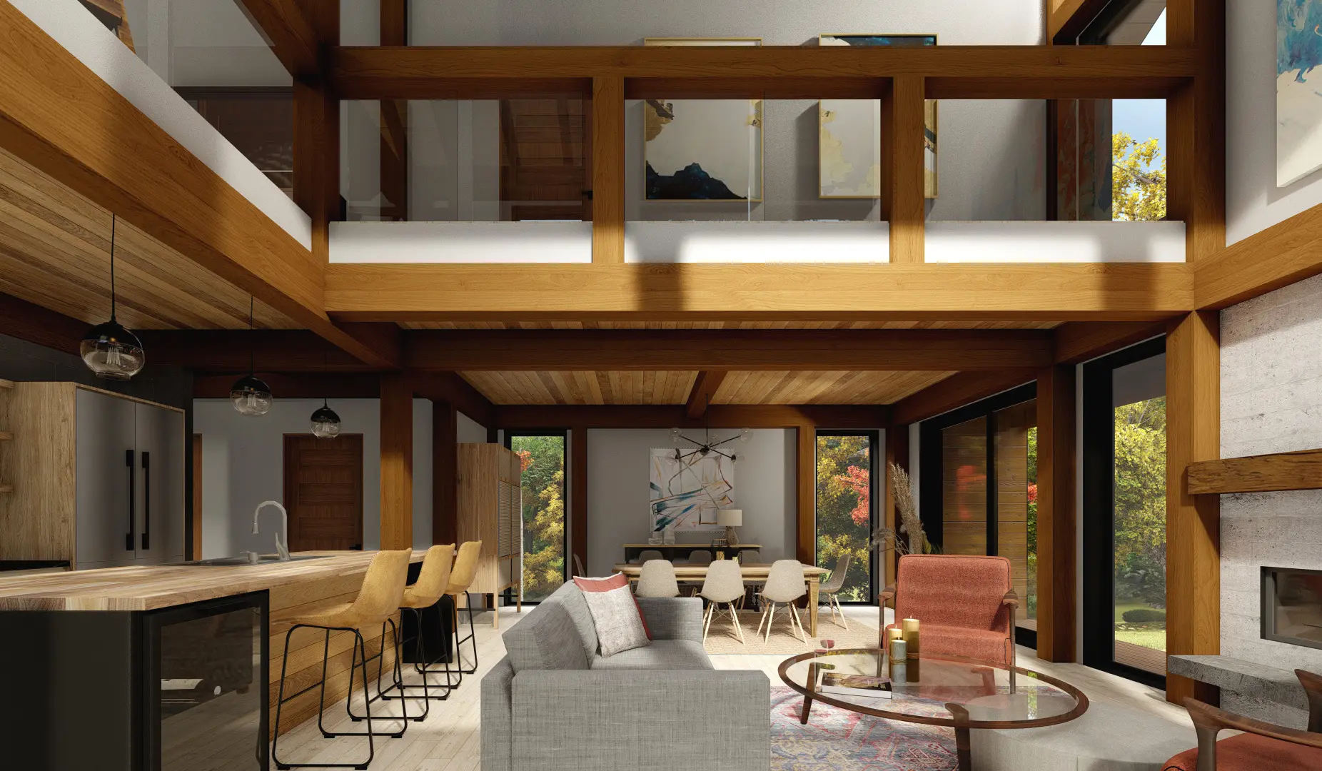 Scandinavian Cabin The Osler 4132 Interior Living Room Kitchen Normerica Timber Homes