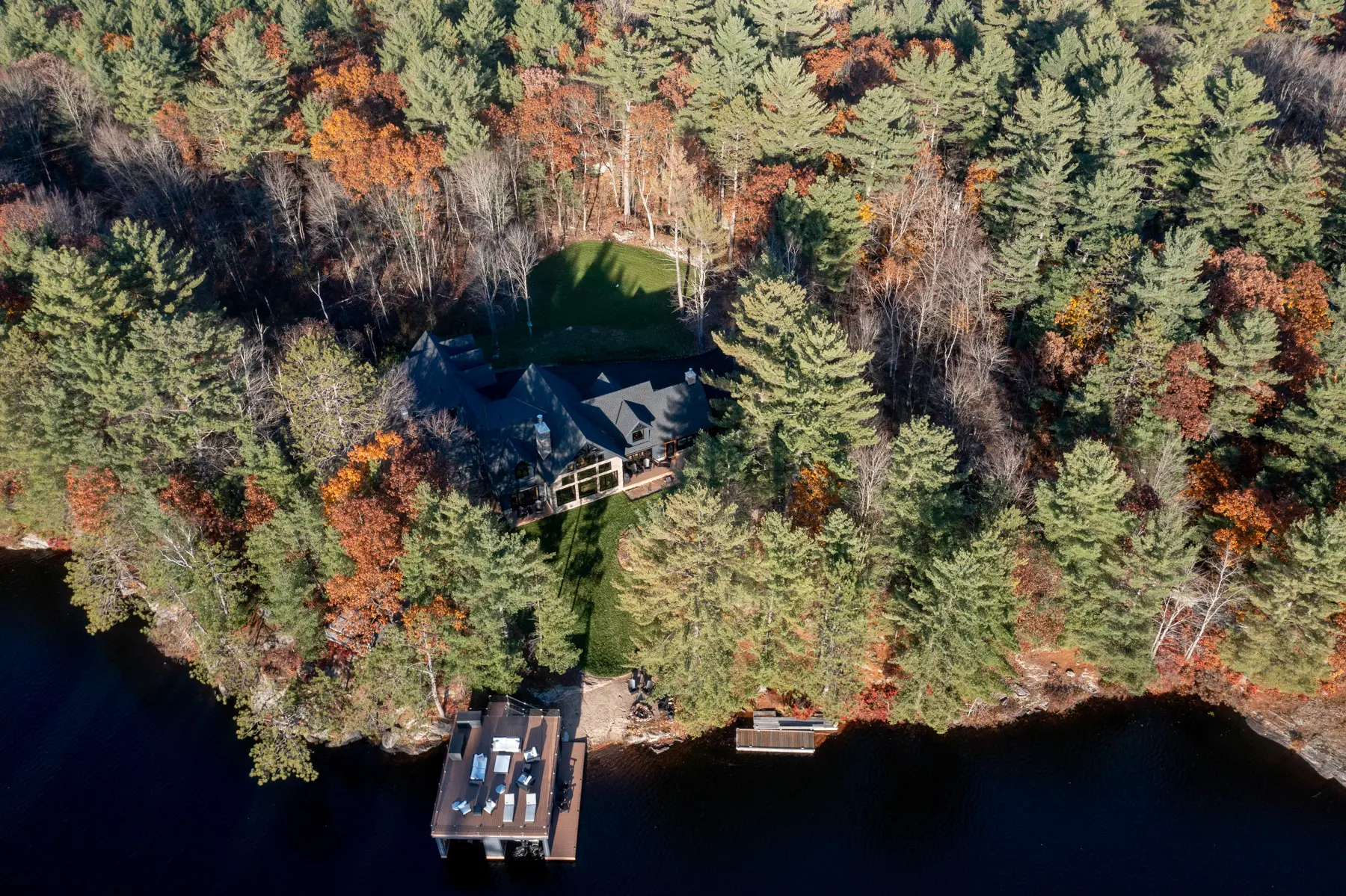 Traditional Lakeside Cottage Lakeside Escape Project Portfolio Exterior Aerial 2 Normerica Timber Homes