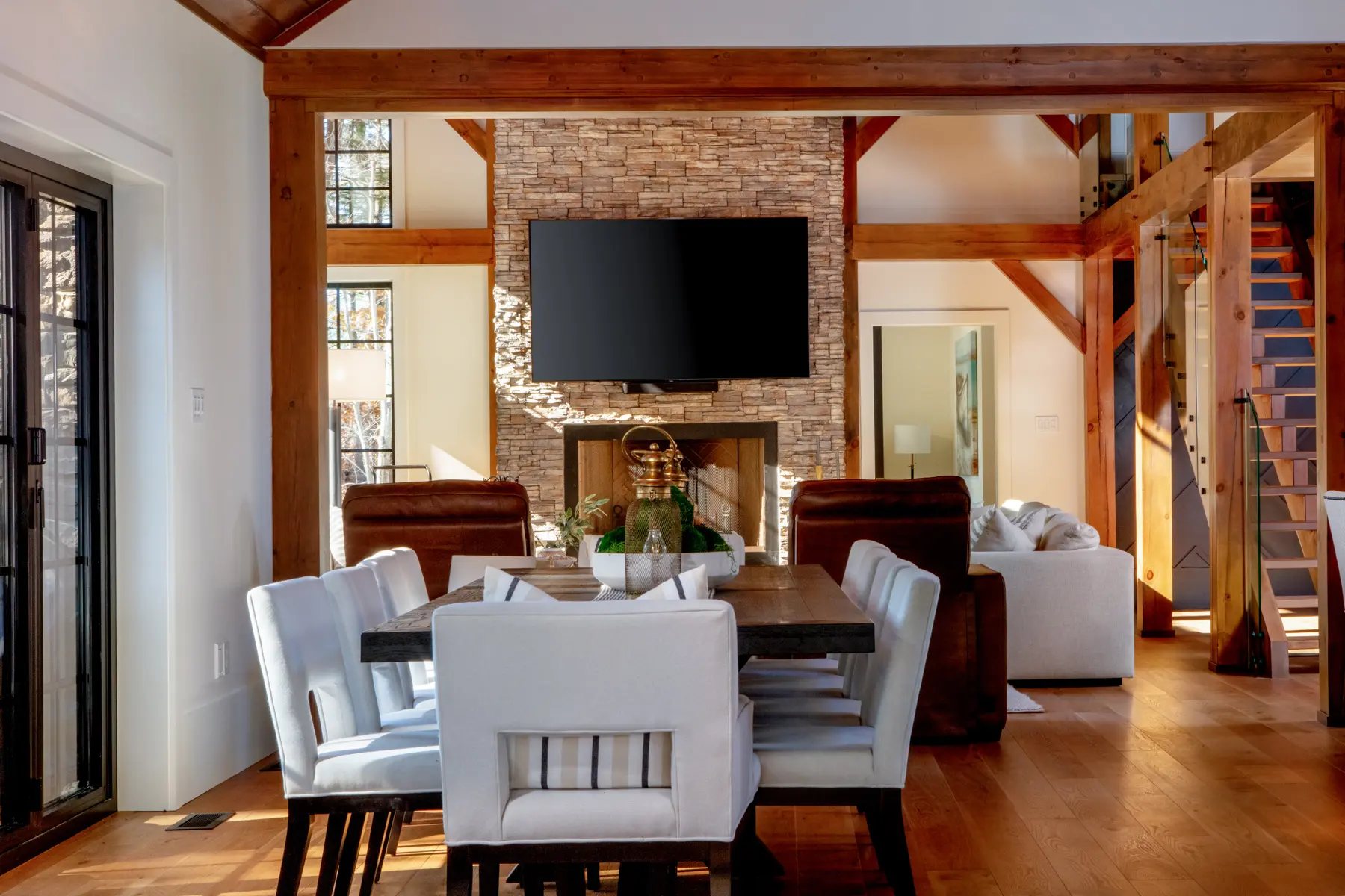 Traditional Lakeside Cottage Lakeside Escape Project Portfolio Interior Dining Room Muskoka Room Normerica Timber Homes