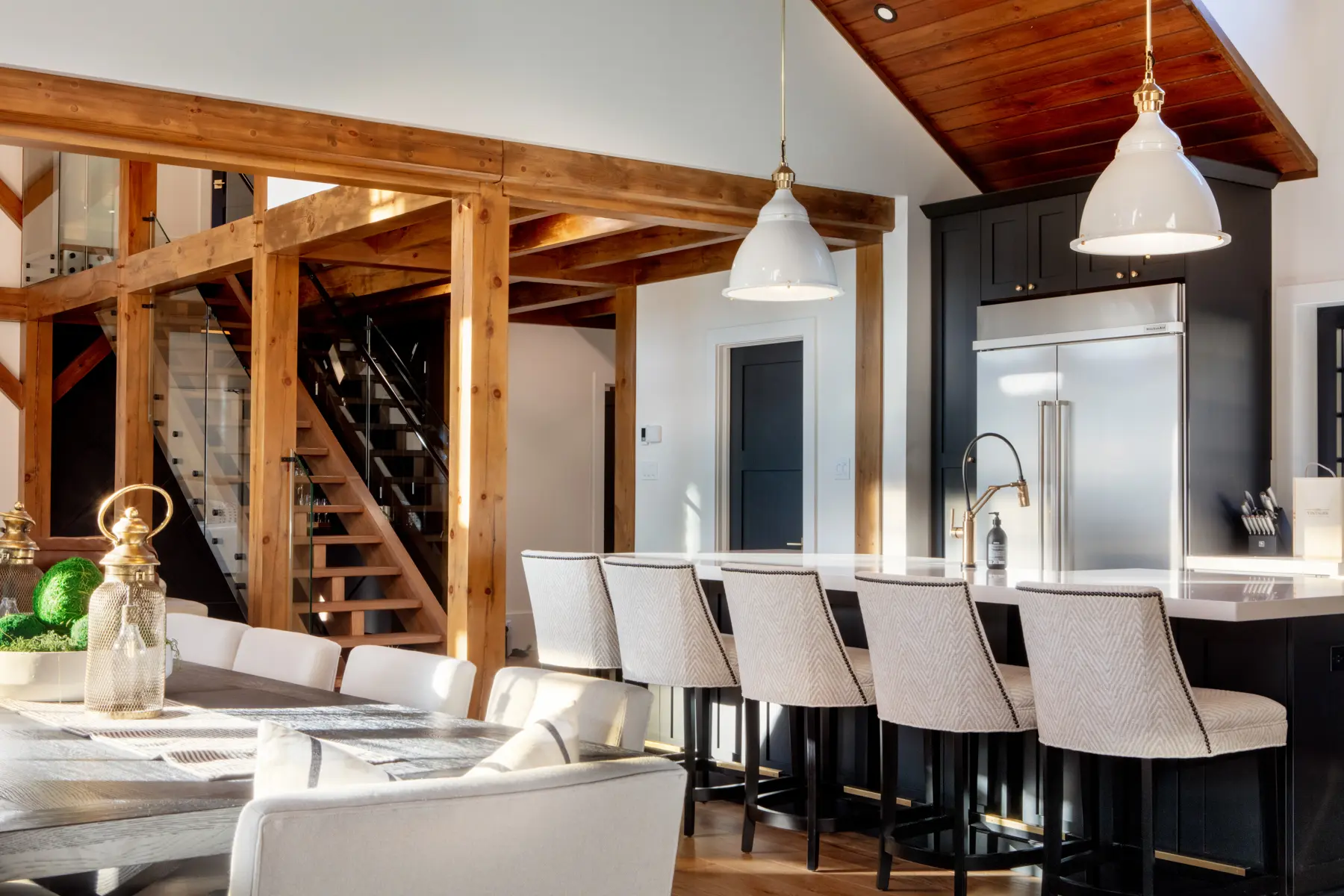 Traditional Lakeside Cottage Lakeside Escape Project Portfolio Interior Kitchen Island Dining Room Normerica Timber Homes