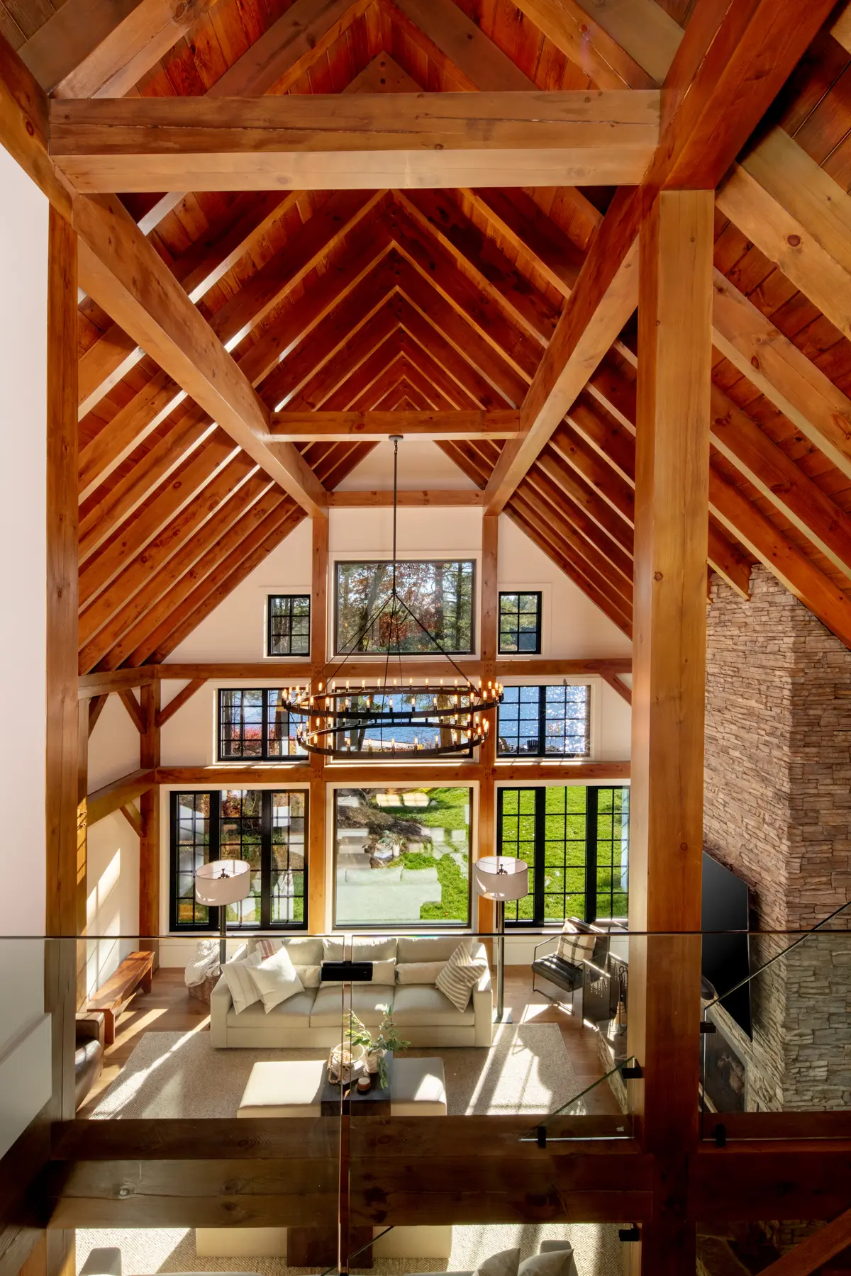 Traditional Lakeside Cottage Lakeside Escape Project Portfolio Interior Loft Great Room Normerica Timber Homes