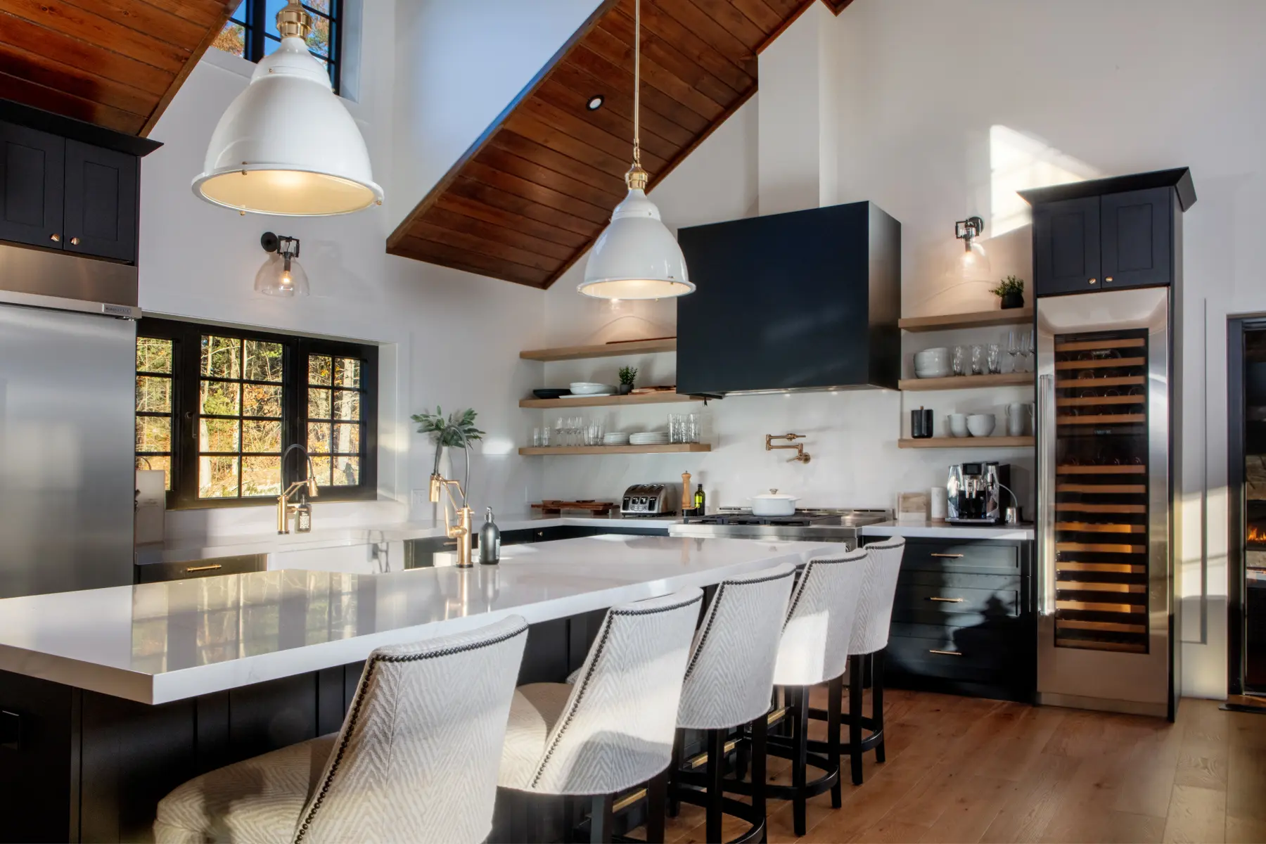 Traditional Lakeside Cottage Lakeside Escape Project Portfolio Interior Loft Kitchen Island Range Normerica Timber Homes