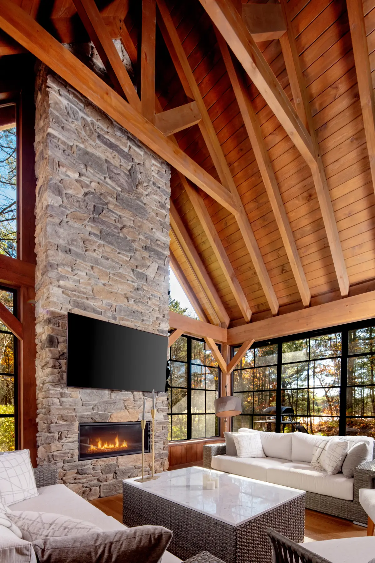 Traditional Lakeside Cottage Lakeside Escape Project Portfolio Lakeside Escape Interior Muskoka Room Fireplace TV