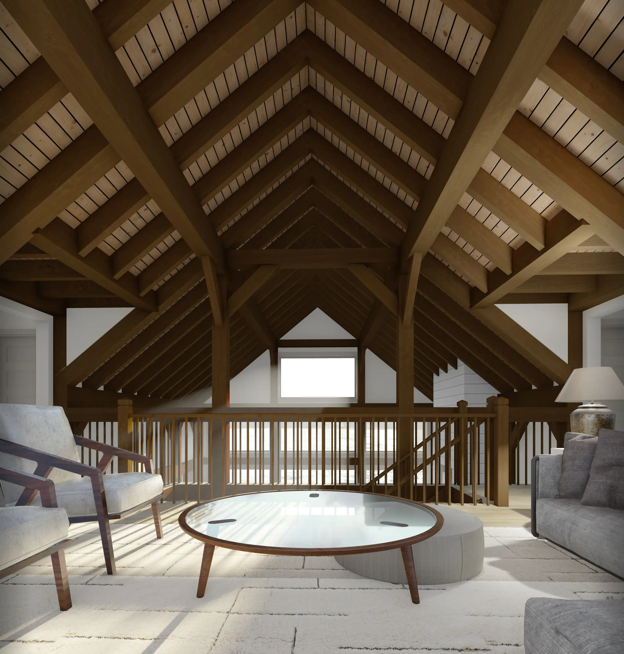 family house plans timber frame country house Rocklyn 4105 Interior Loft Recreation Room Sitting Room Normerica