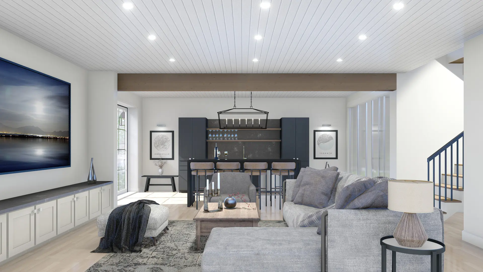 ormerica Timber Homes House Plan The Brighton 4104 Interior Basement Recreation Room Bar