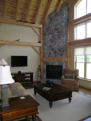 9 Normerica Timber Frame Commercial Project The Cottages at Diamond In the Ruff Muskoka Lakes Ontario Interior Fireplace 301x400