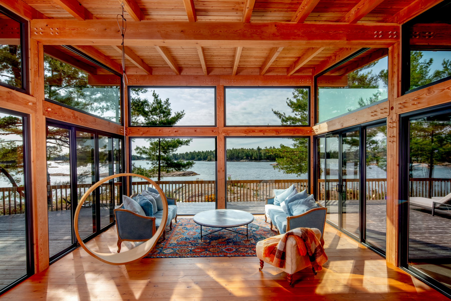 Georgian Bay Cottage, Interior, Living Room View, Normerica Timber Homes