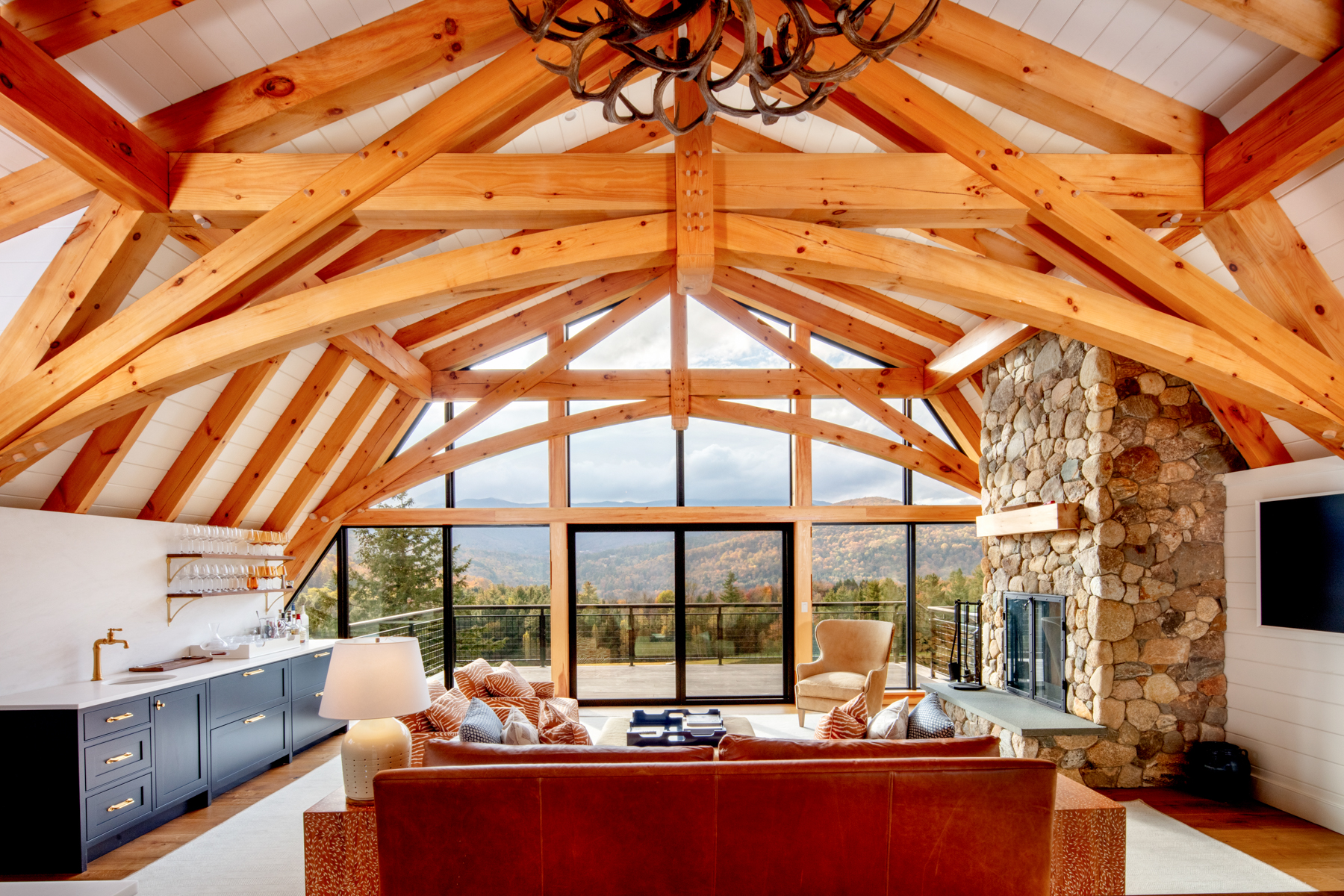 Timber Frame Barn House, Interior, Living Room, Normerica Timber Homes
