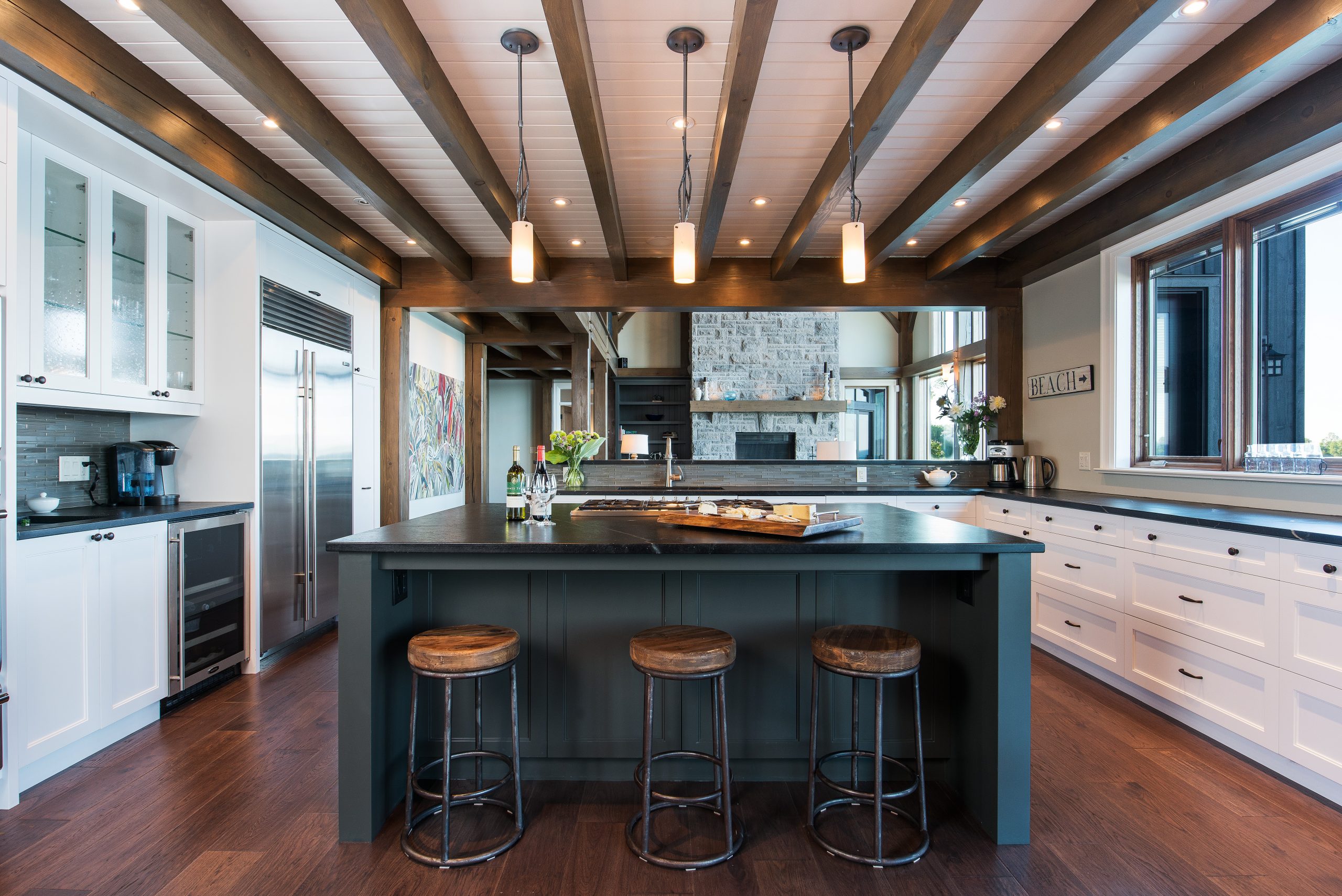 perfect harmony custom timber frame waterfront residence kitchen