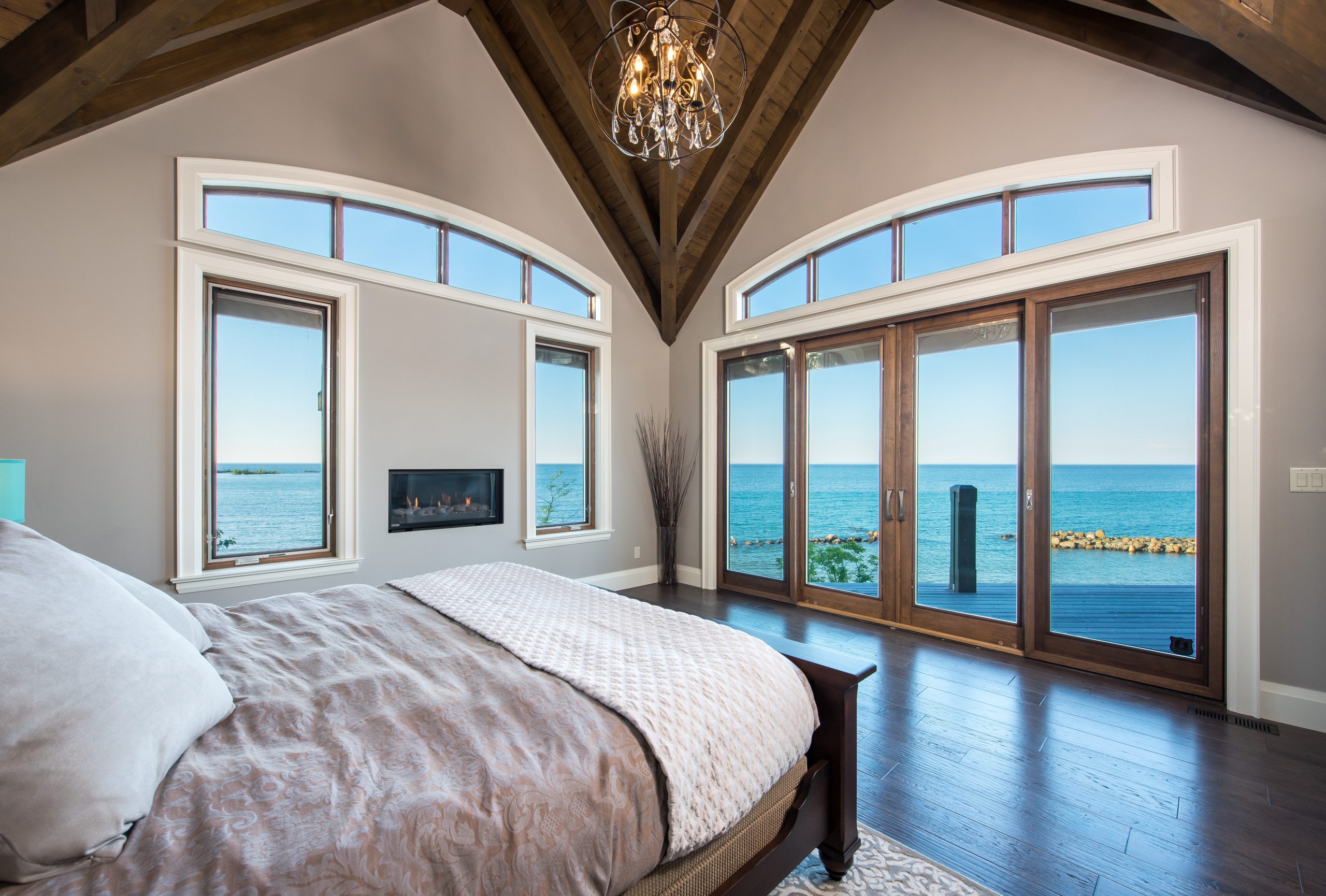 perfect harmony custom timber frame waterfront residence master bedroom