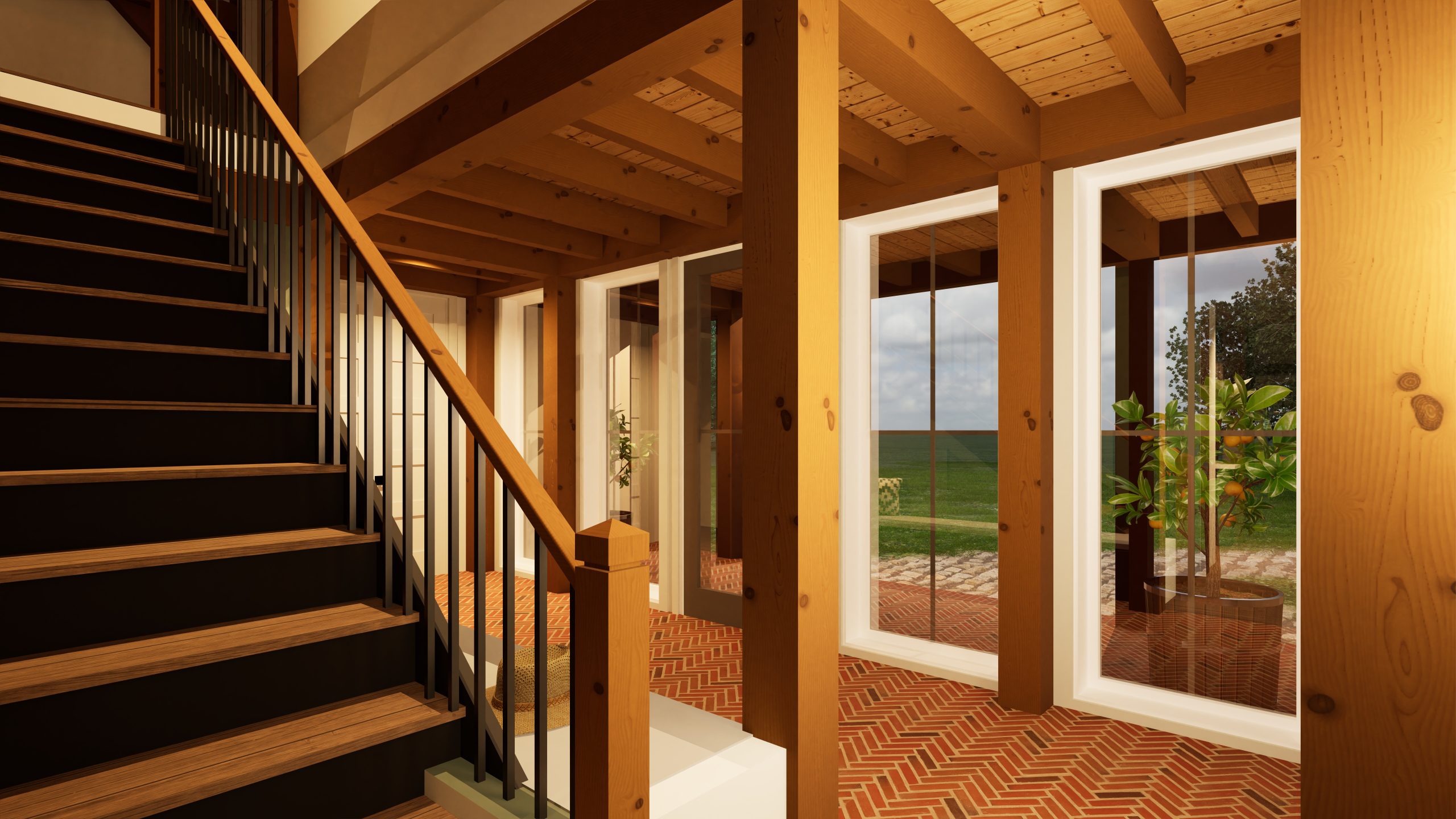 Brookside 4141 Barndominium Timber Frame House Plan Normerica Interior Entry