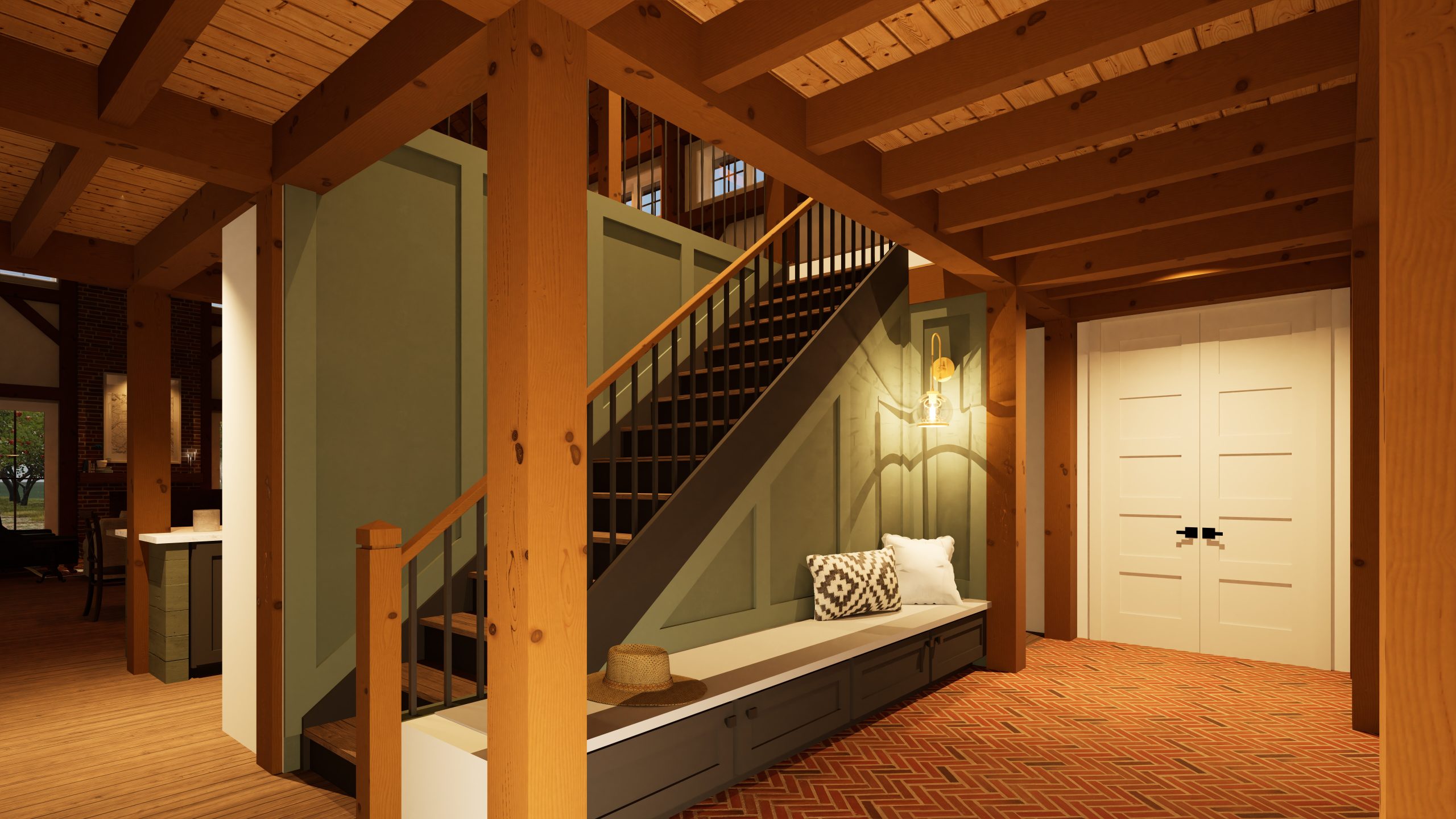 Brookside 4141 Barndominium Timber Frame House Plan Normerica Interior Entry 1