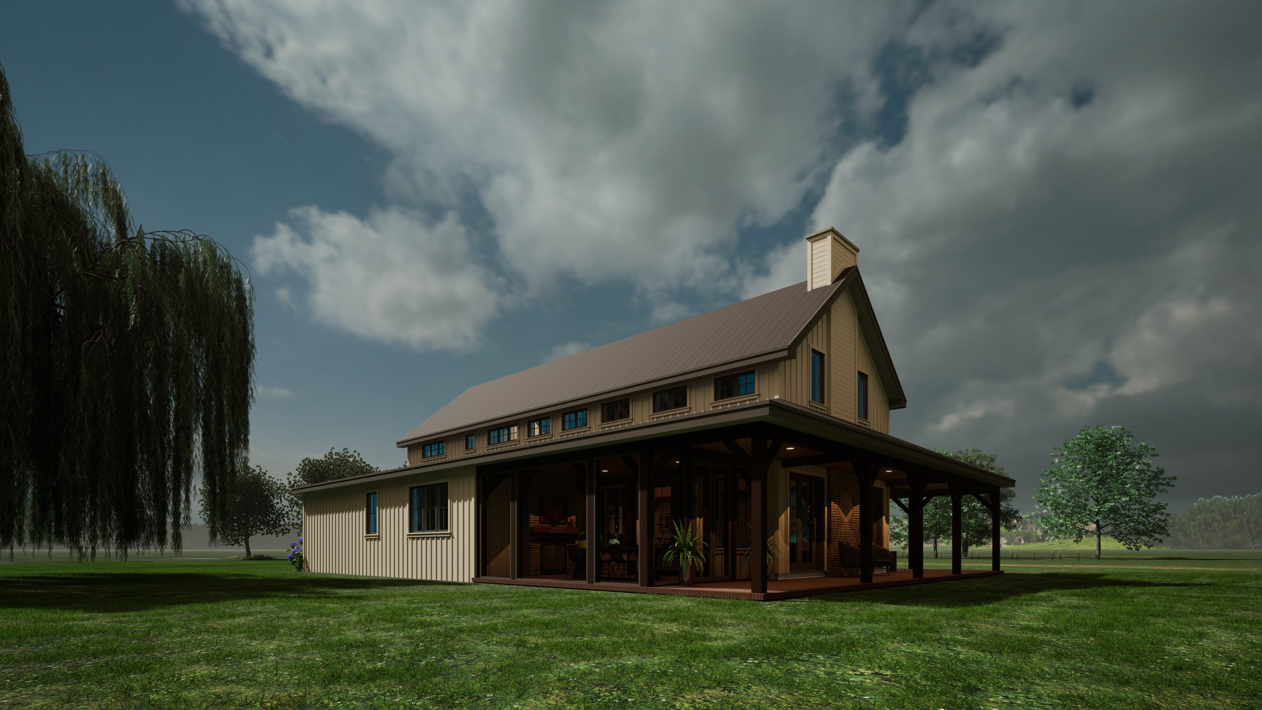 Brookside 4141 Barndominium Timber Frame House Plan Normerica Exterior Screen Porch